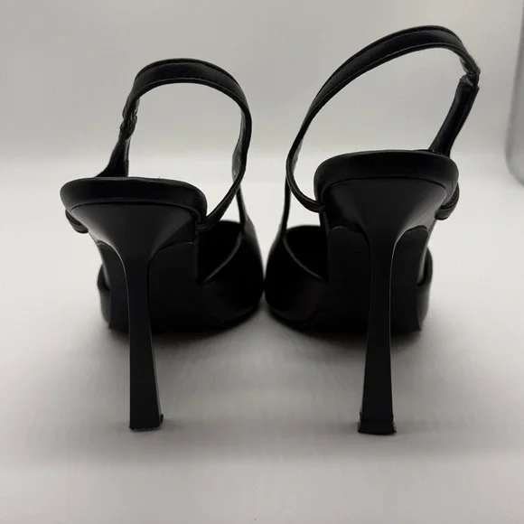 Black Slingback Heels Gold Metal Pointed Toe Stiletto Pumps Size 9 - Picture 5 of 11